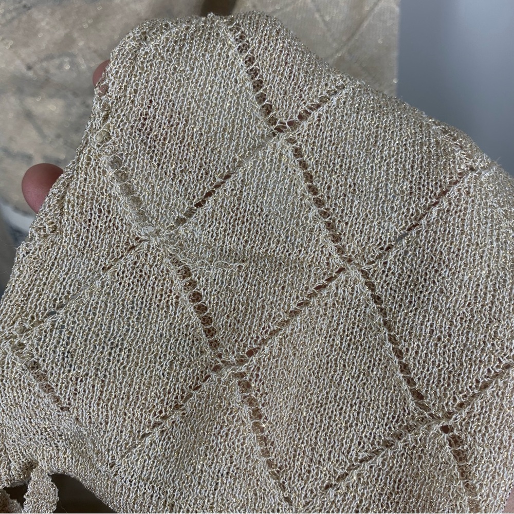 Vintage Free People Pointelle Knit Gold Metallic Mesh Zip Up Cardigan Coachella - Picture 10 of 12